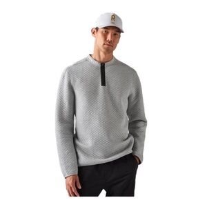 RHONE Men's Light Gray Quilted Zip Up Sweater